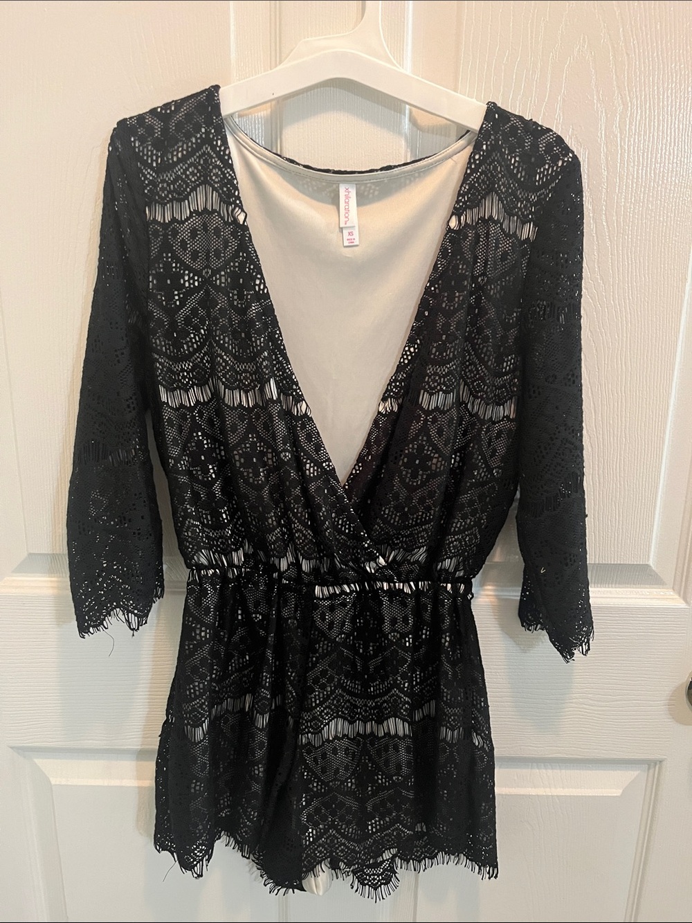 Xhilaration Black Lace-Trim Surplice Romper